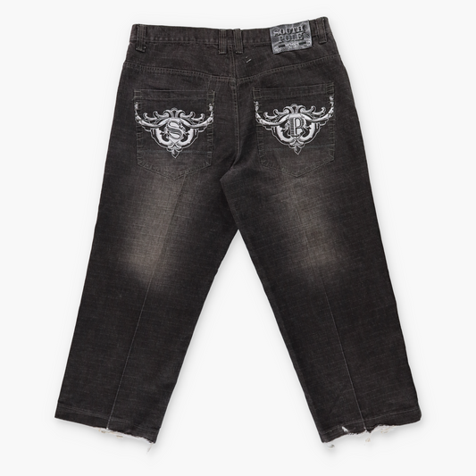SOUTH POLE Y2K Embroidered Distressed Grunge Black Faded Jeans (40)