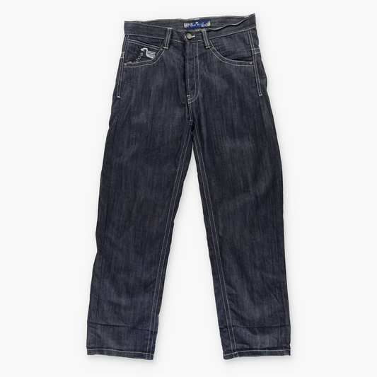 RAW BLUE Y2K Embroidered Sneaker Lace Dark Wash Jeans (34x32)