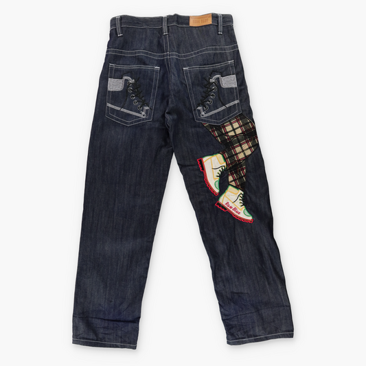 RAW BLUE Y2K Embroidered Sneaker Lace Dark Wash Jeans (34x32)