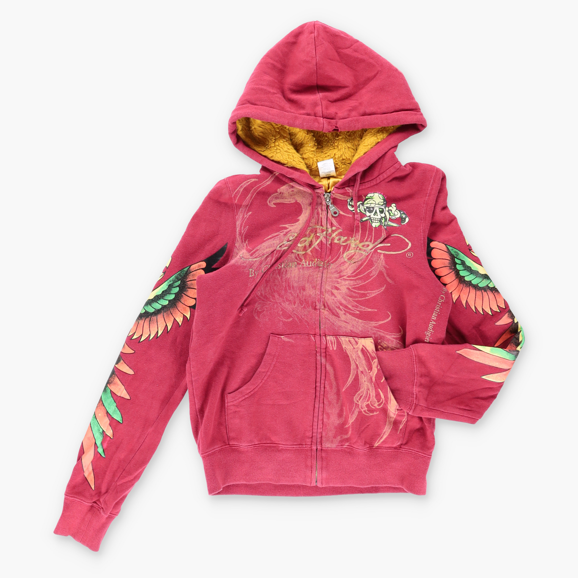 Vintage ED HARDY By Christian Audigier Red Rhinestone Hooded Sweatshirt *Aubs Vintage Sole Melbourne