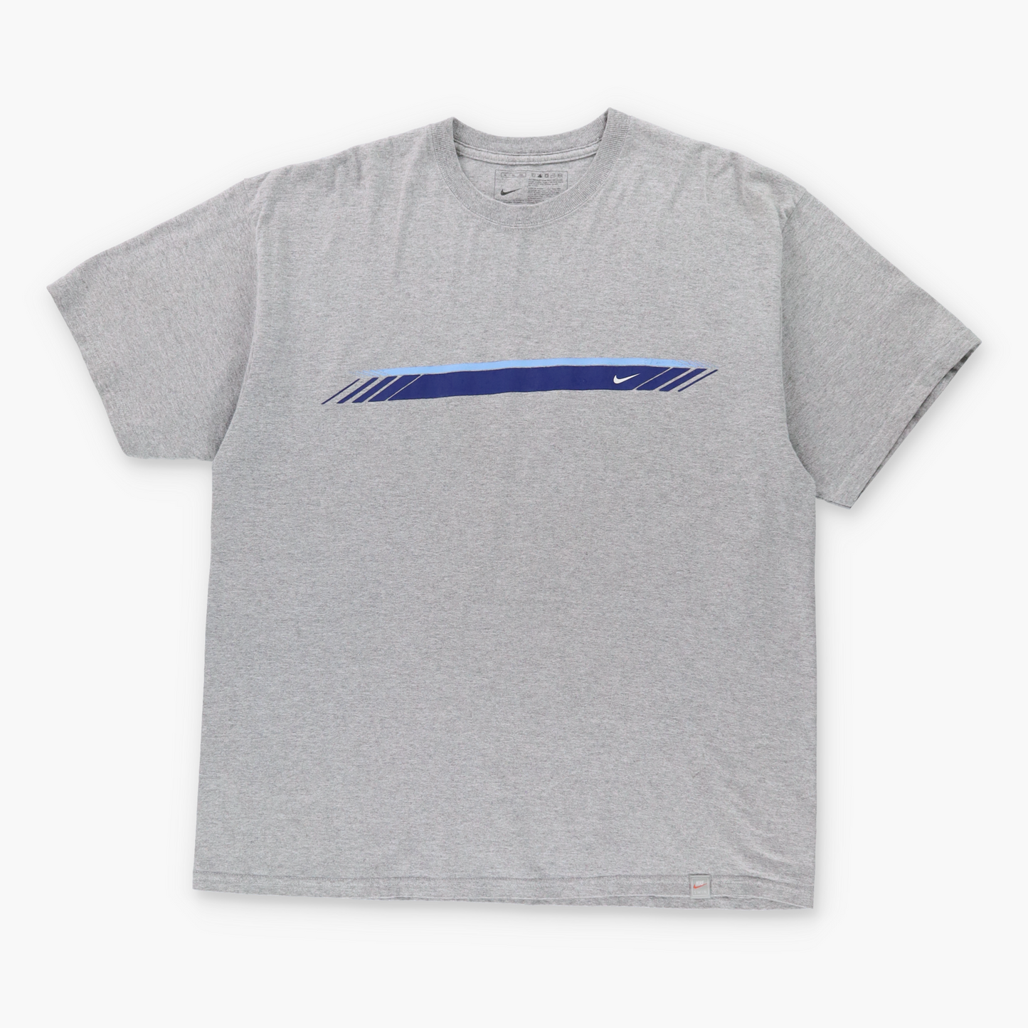 Vintage NIKE Y2K Swoosh Grey & Blue Stripe T-Shirt (XL)  *Aubs Vintage Sole Melbourne