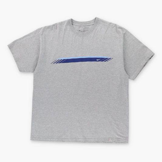 Vintage NIKE Y2K Swoosh Grey & Blue Stripe T-Shirt (XL)  *Aubs Vintage Sole Melbourne