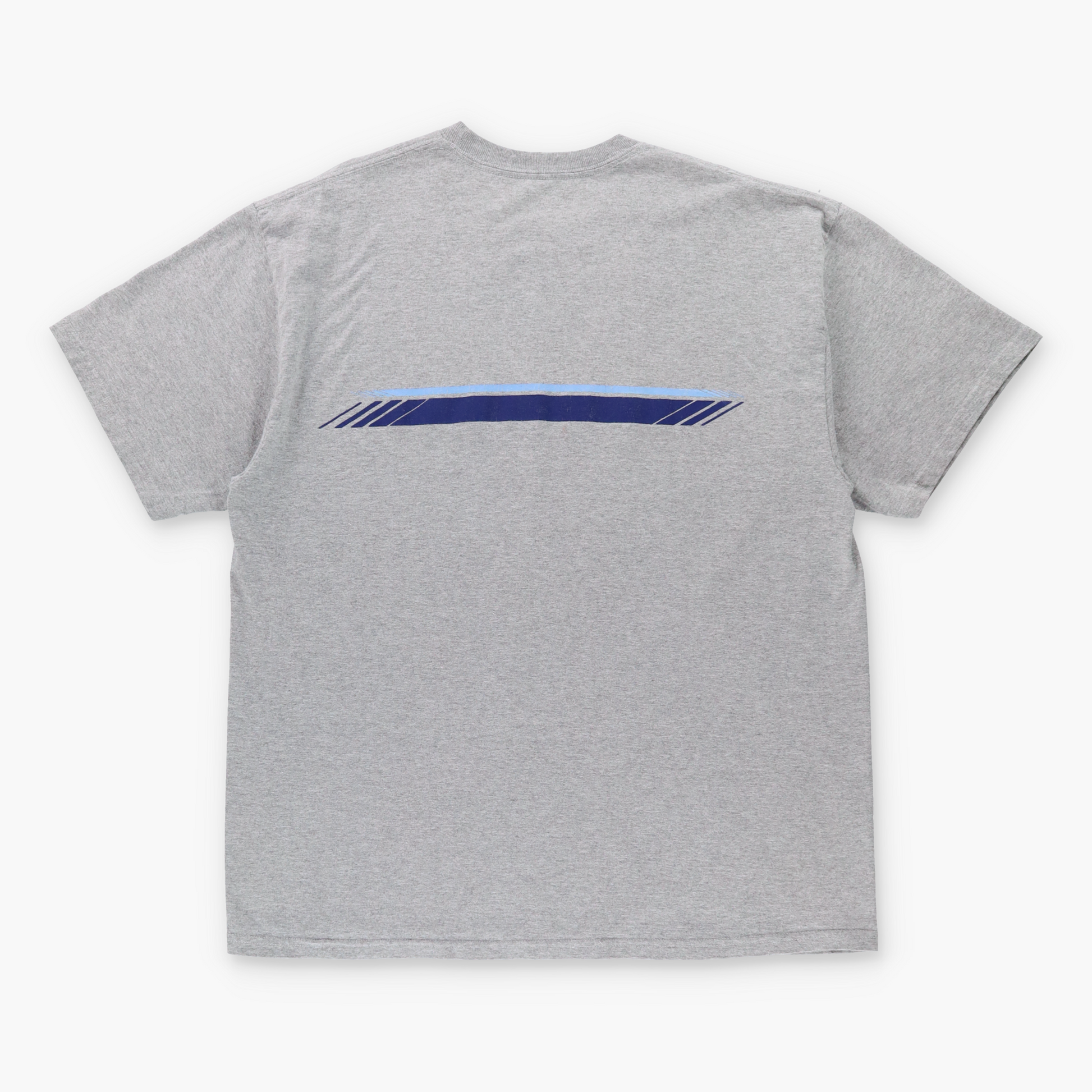 Vintage NIKE Y2K Swoosh Grey & Blue Stripe T-Shirt (XL)  *Aubs Vintage Sole Melbourne