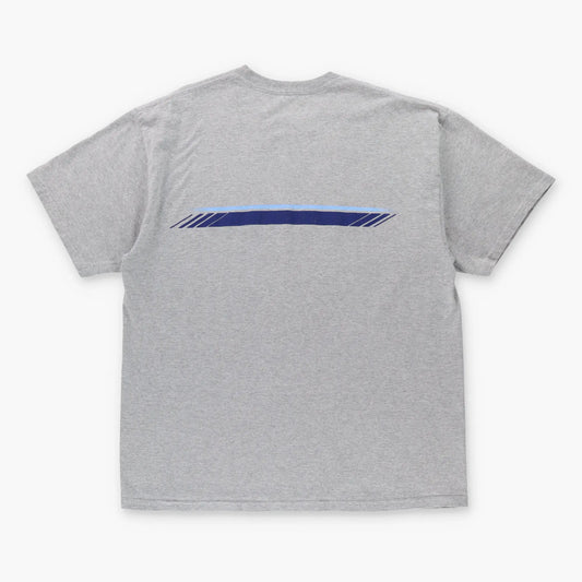 Vintage NIKE Y2K Swoosh Grey & Blue Stripe T-Shirt (XL)  *Aubs Vintage Sole Melbourne