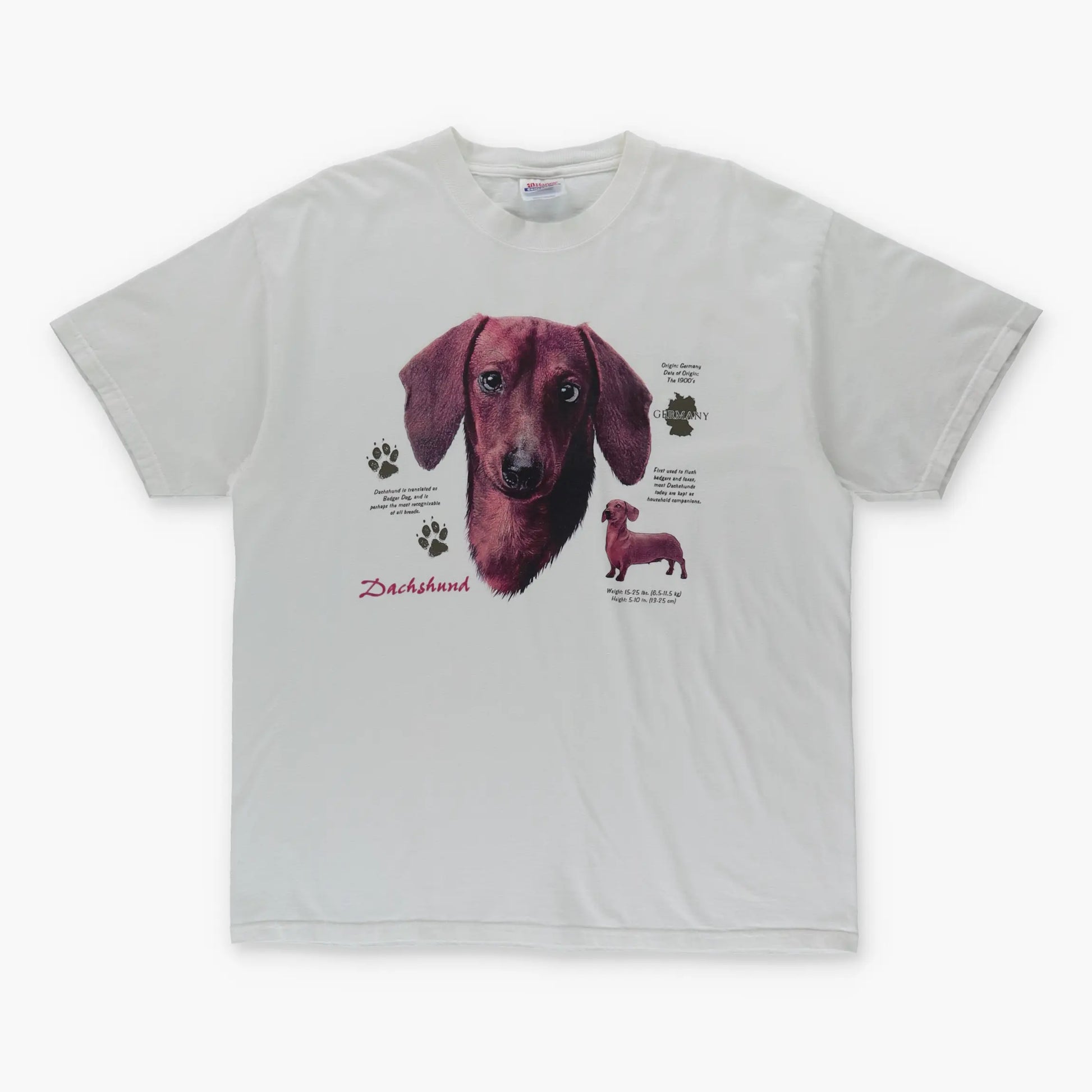 Vintage Dachshund Weiner Dog Paw Print Description White T Shirt (L) - Vintage Sole Melbourne