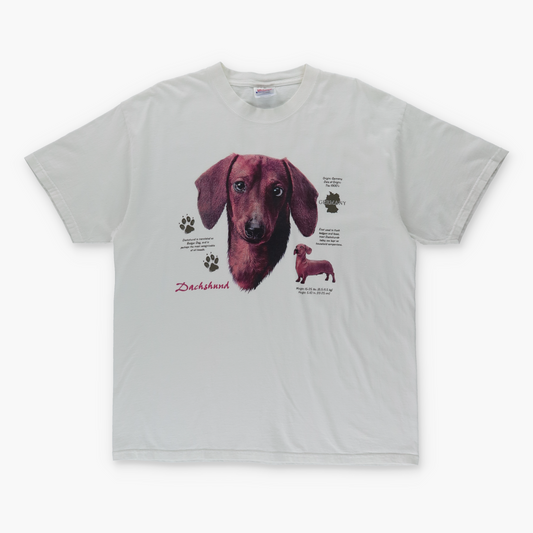 Vintage Dachshund Weiner Dog Paw Print Description White T Shirt (L)