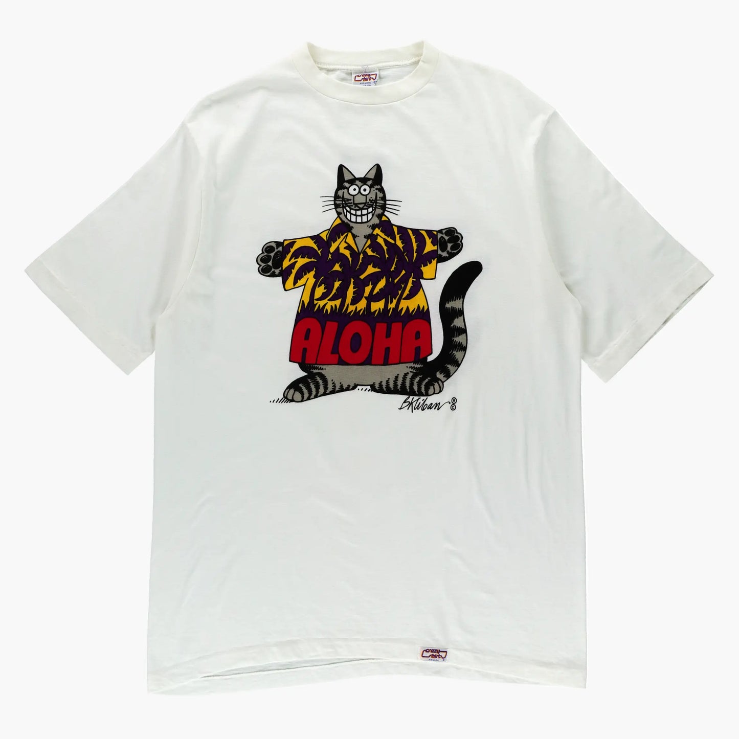 Double Sided B Kliban Cartoon Cat "Aloha" Single Stitch White T-Shirt USA Made (M-L) - Vintage Sole Melbourne