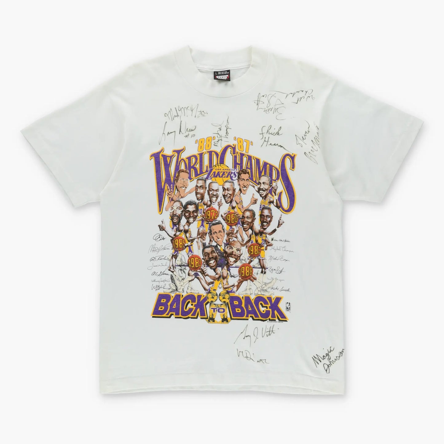 Vintage 80's LAKERS NBA Autograph Signed USA Made Single Stitch T-Shirt (S) Vintage Sole Melbourne