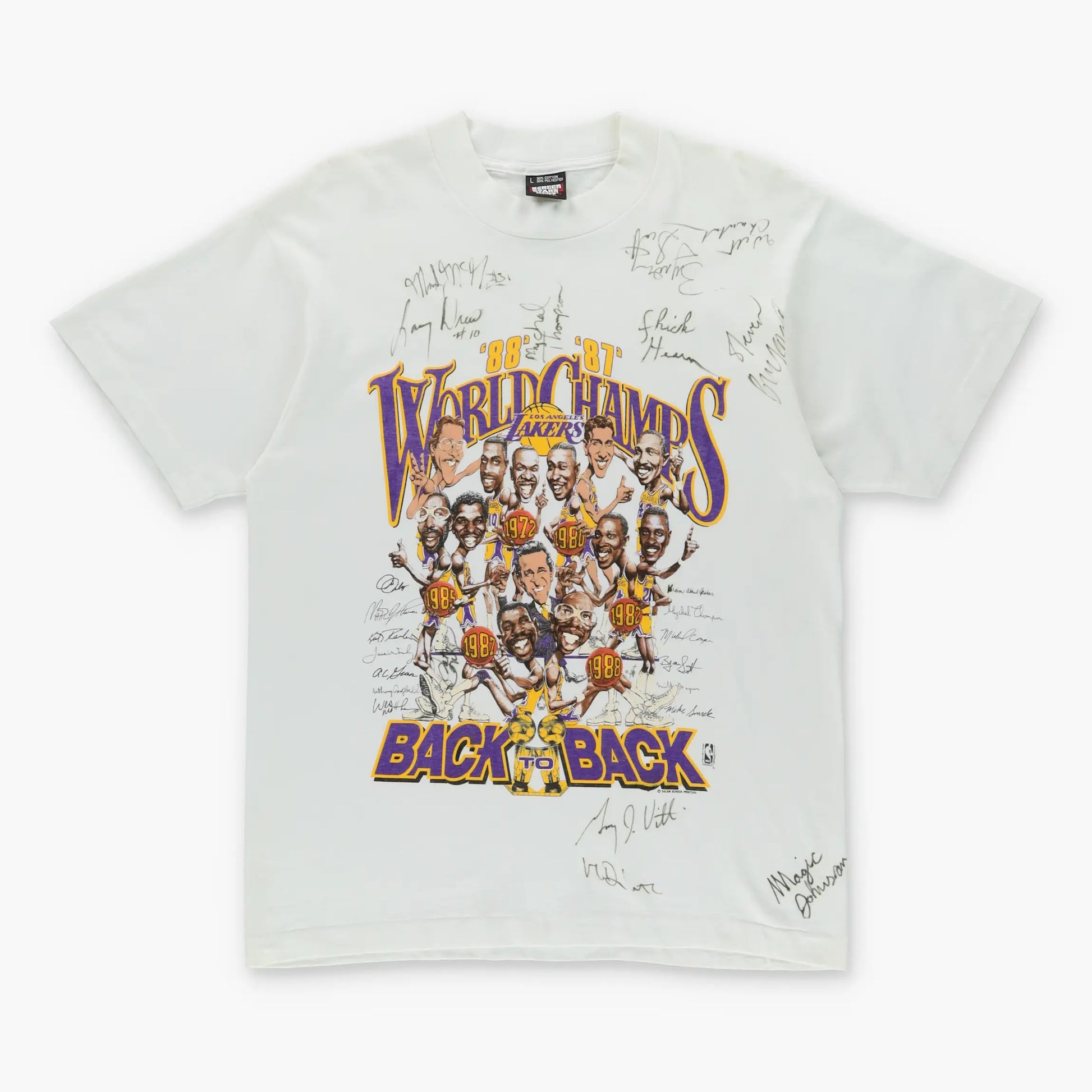 Vintage 80's LAKERS NBA Autograph Signed USA Made Single Stitch T-Shirt (S) Vintage Sole Melbourne