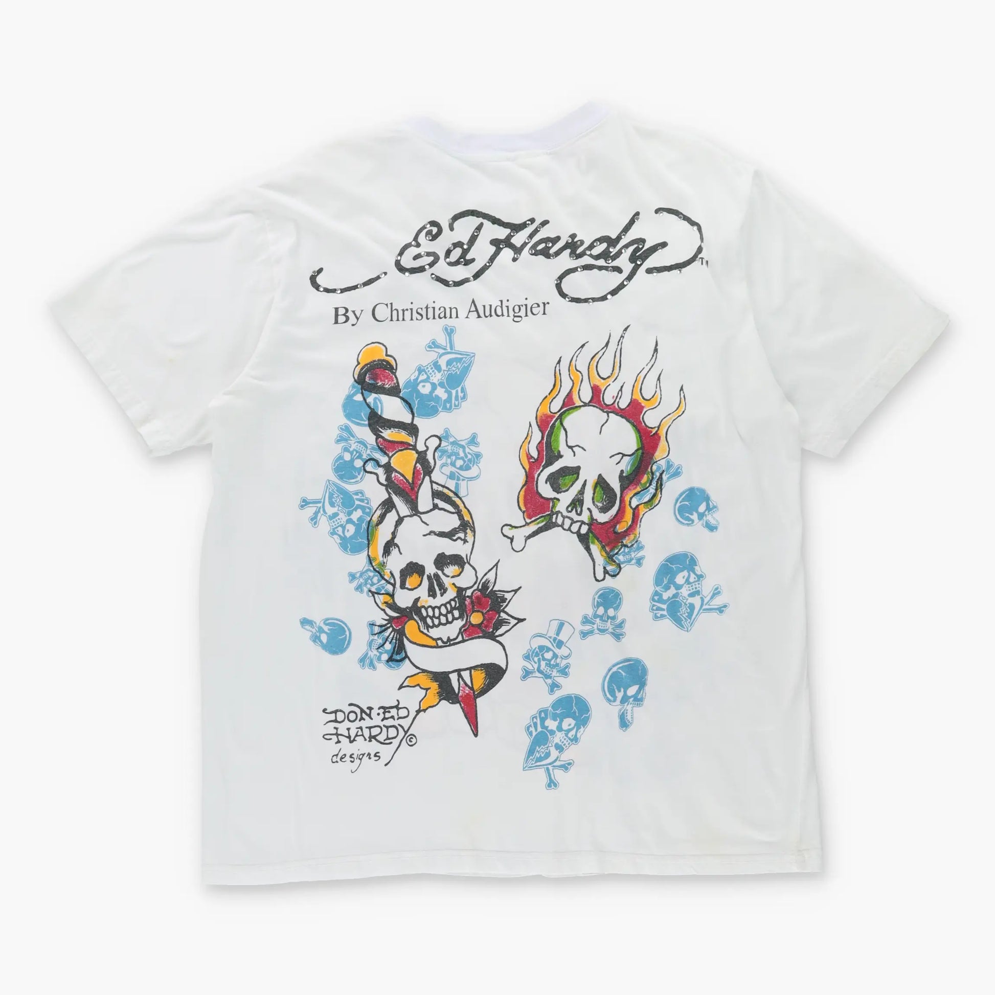 ED HARDY Y2K Christian Audigier Skull Front Back T-Shirt (L) Vintage Sole Melbourne