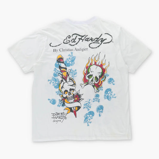 ED HARDY Y2K Christian Audigier Skull Front Back T-Shirt (L) Vintage Sole Melbourne