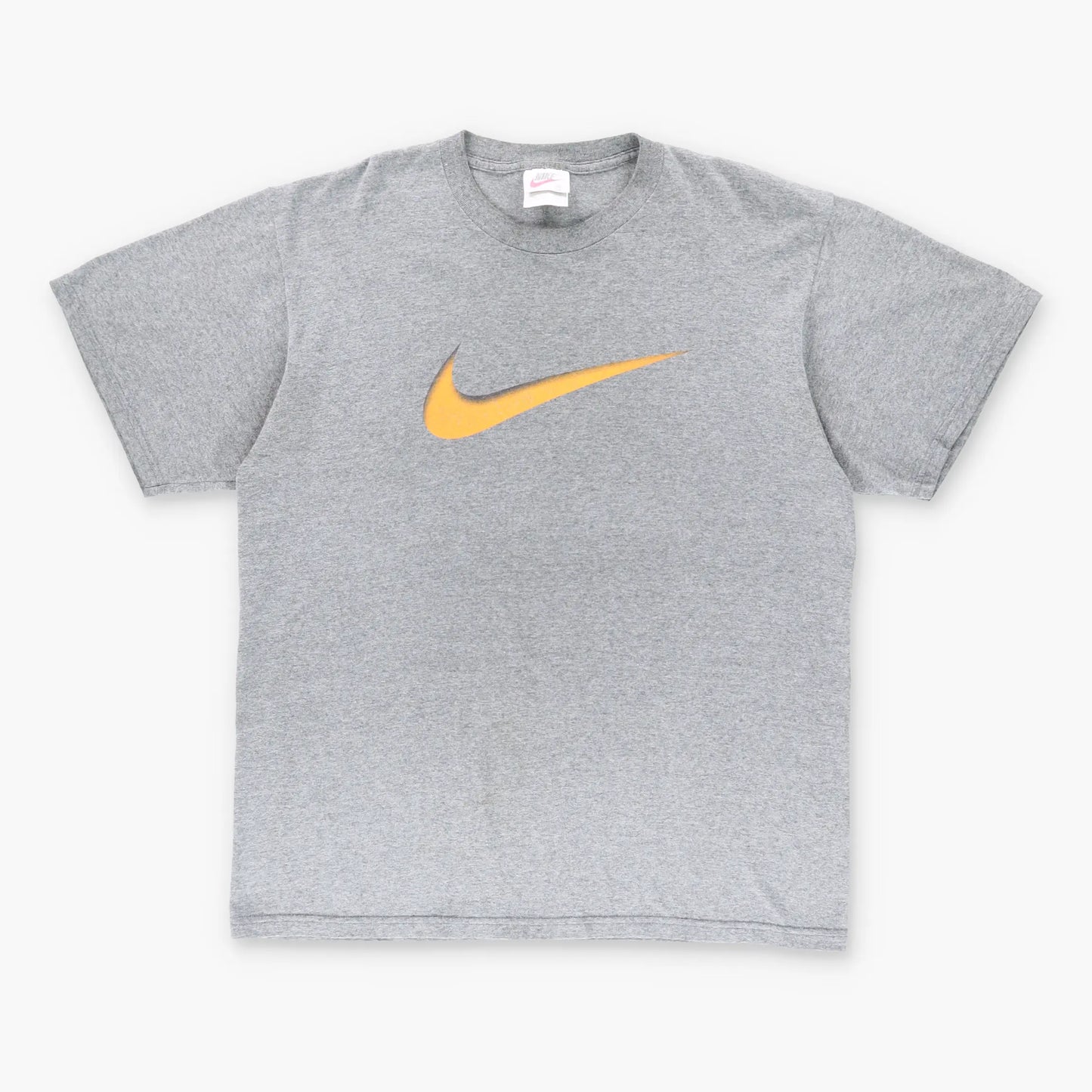 NIKE 3D Orange Swoosh Logo USA Made Grey T-Shirt  (L) Vintage Sole Melbourne