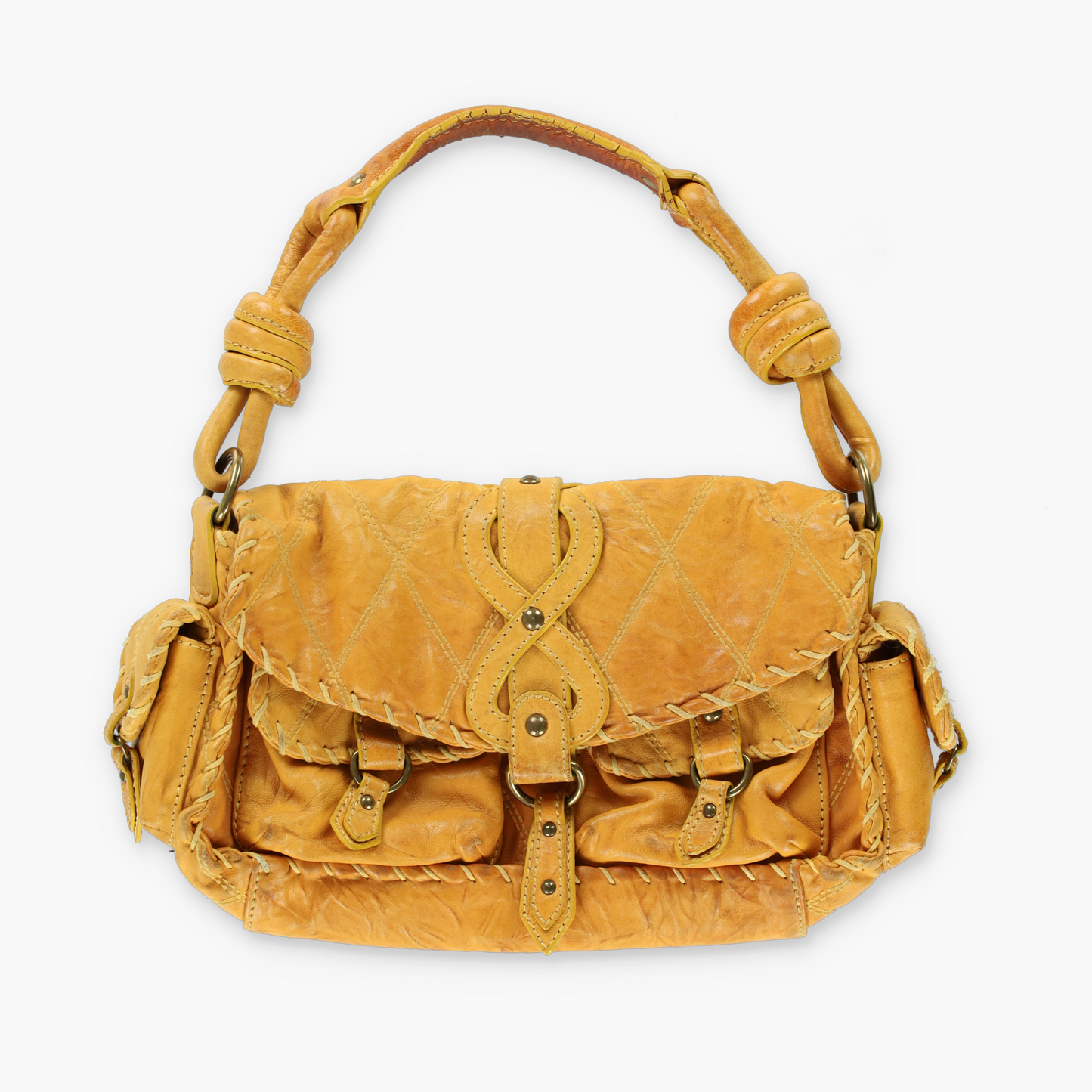 ISABELLA FIORE Quilted Whipstitch Y2K Yellow Leather Bag