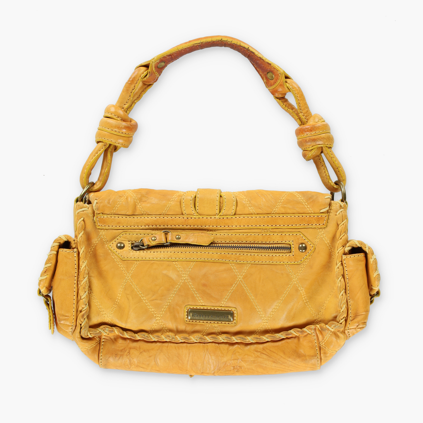 ISABELLA FIORE Quilted Whipstitch Y2K Yellow Leather Bag