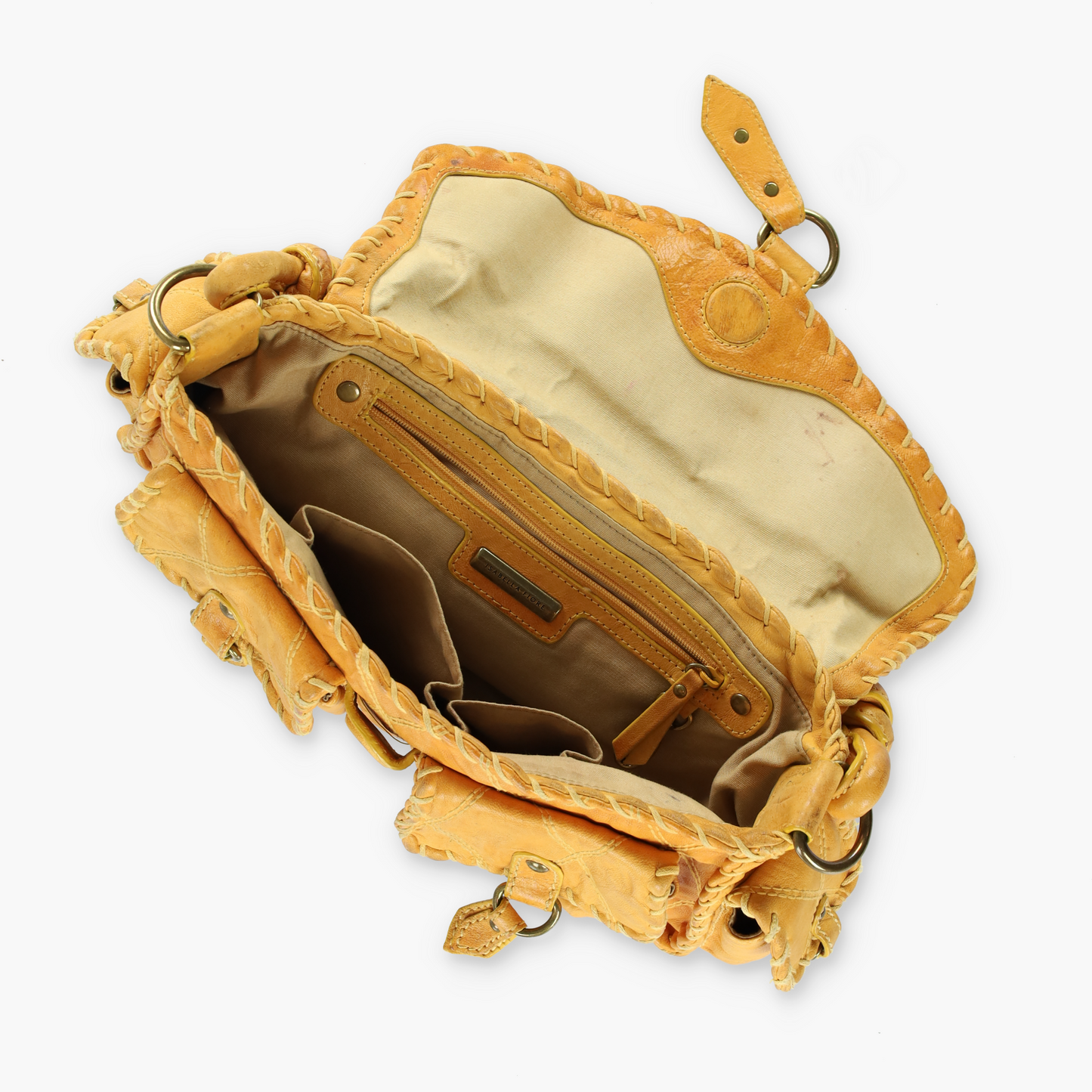 ISABELLA FIORE Quilted Whipstitch Y2K Yellow Leather Bag