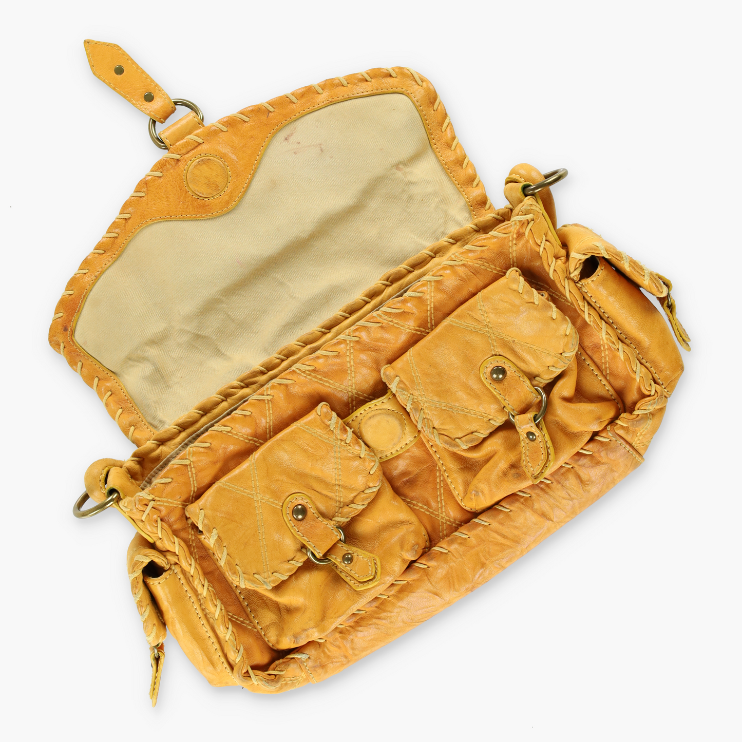 ISABELLA FIORE Quilted Whipstitch Y2K Yellow Leather Bag