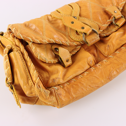 ISABELLA FIORE Quilted Whipstitch Y2K Yellow Leather Bag