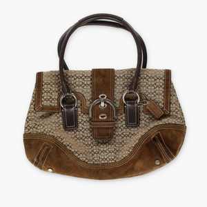 COACH 'Signature Satchel' 3648 Brown Canvas Suede Bag