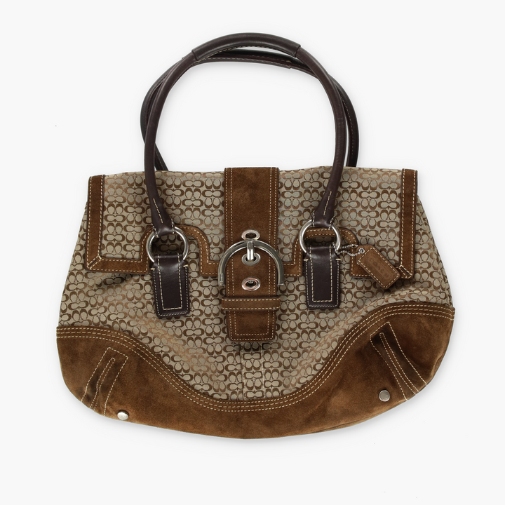 COACH 'Signature Satchel' 3648 Brown Canvas Suede Bag