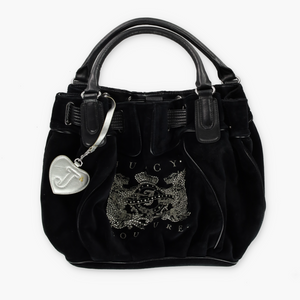 JUICY COUTURE Scottie Dog Daydreamer Black Velour Bag