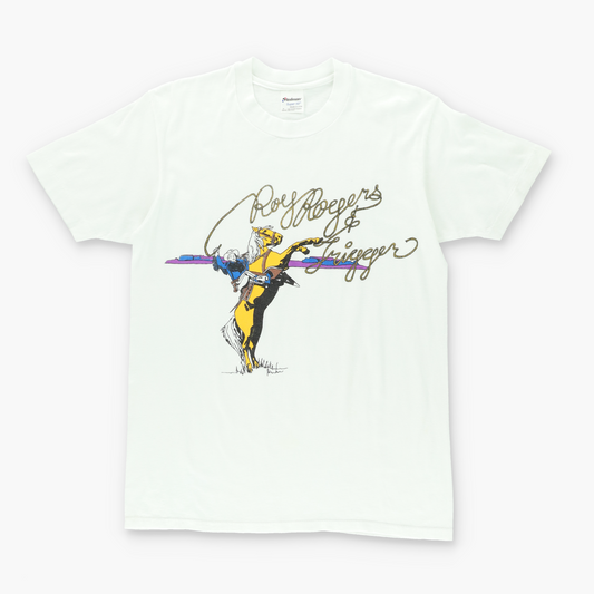 Roy Rogers & Trigger Cowboy Western Film USA Made White Tee (S-M)