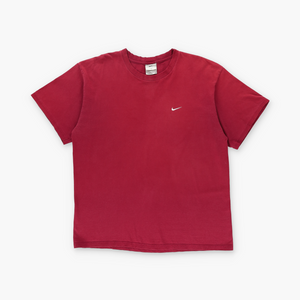 NIKE Red & White Embroidered Swoosh Logo T-Shirt (L)