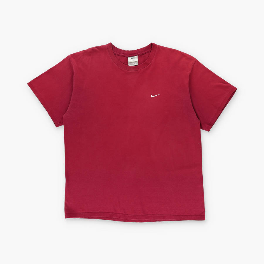 NIKE Red & White Embroidered Swoosh Logo T-Shirt (L)
