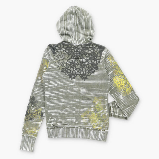 Vintage Y2K Zip Up Grunge Floral Surf Green Hooded Sweatshirt (S-M)