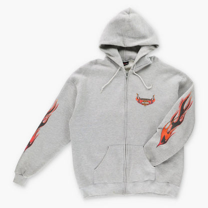 Vintage HARLEY DAVIDSON Y2K Flame Sleeve Hooded Grey Motorcycle Sweatshirt (XL)