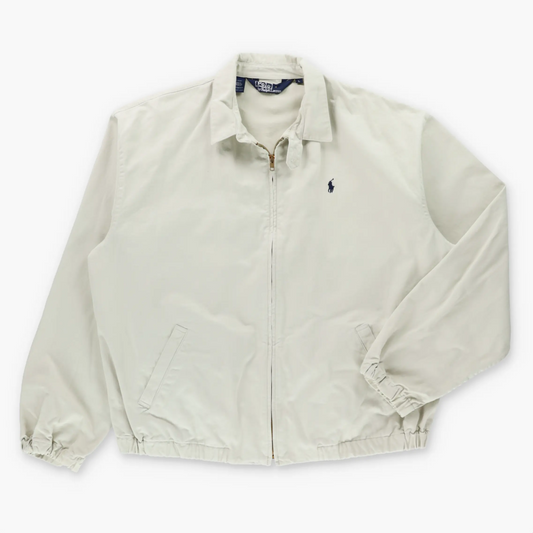 Vintage 90s RALPH LAUREN POLO Embroidered Pony Beige Full Zip Harrington Jacket (L)