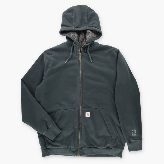 Vintage CARHARTT 'Rain Defender' Sherpa Lined Full Zip Black Hoodie Sweatshirt (XL TALL)