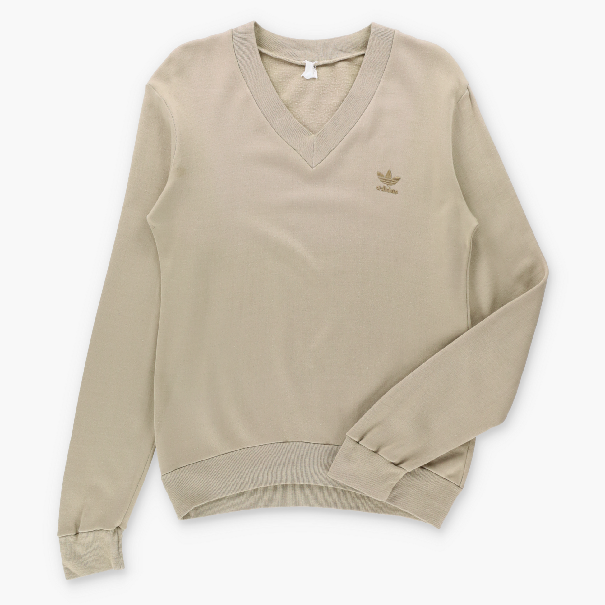 Vintage 80's ADIDAS Tan Embroidered Trefoil Logo V-Neck Sweatshirt (S) ***COCO Vintage Sole Melbourne