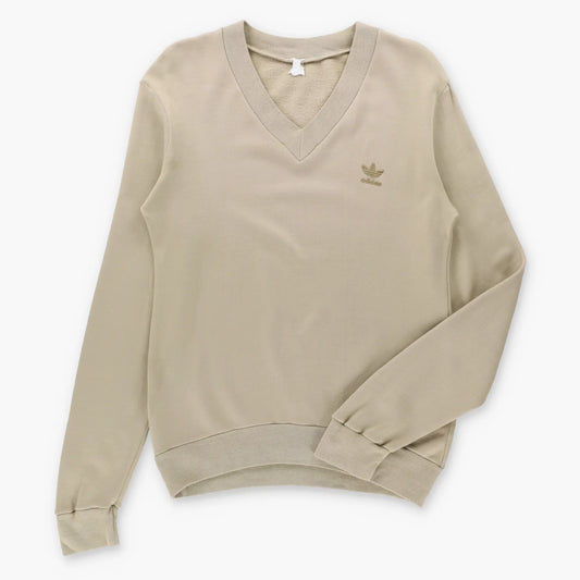 Vintage 80's ADIDAS Tan Embroidered Trefoil Logo V-Neck Sweatshirt (S) ***COCO Vintage Sole Melbourne