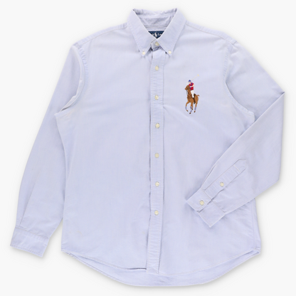 Vintage RALPH LAUREN 'Custom Fit' Embroidered Big Pony Light Blue Button Down Long Sleeve Oxford Shirt (L) ***COCO Vintage Sole Melbourne