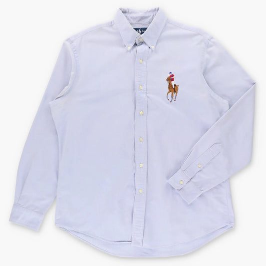 Vintage RALPH LAUREN 'Custom Fit' Embroidered Big Pony Light Blue Button Down Long Sleeve Oxford Shirt (L) ***COCO Vintage Sole Melbourne