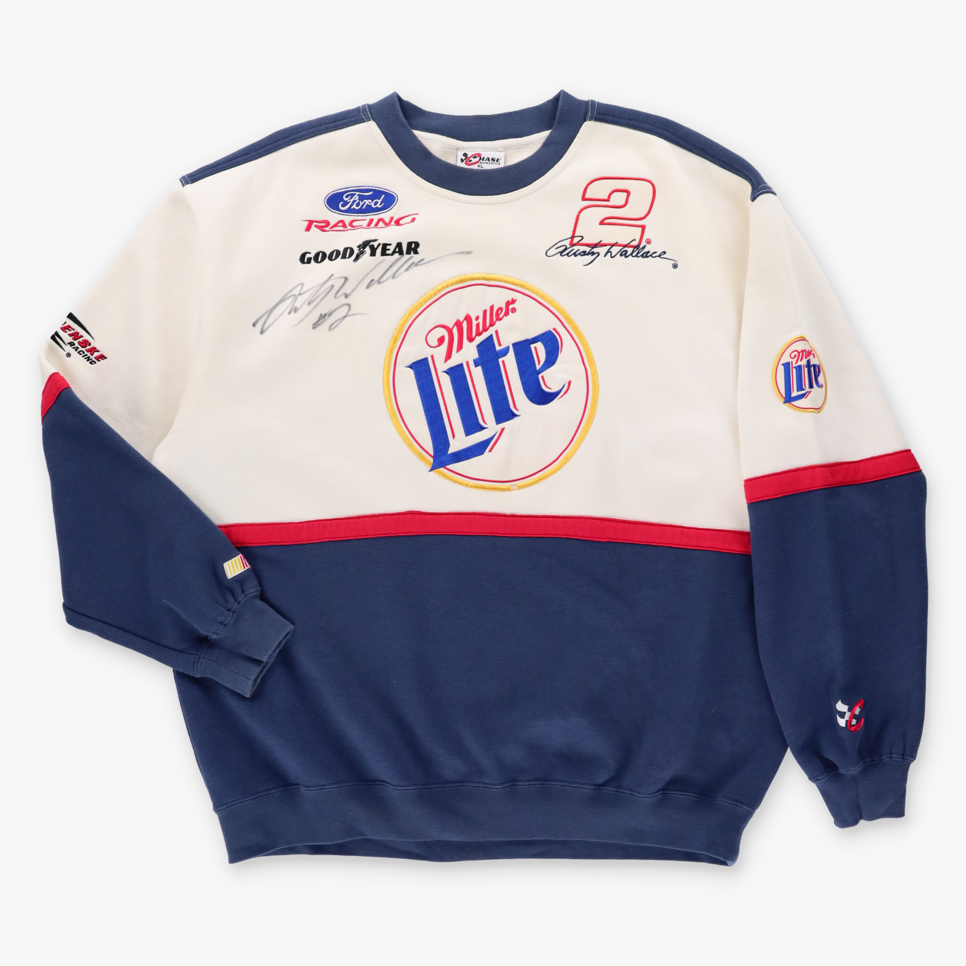 Vintage Signed Rusty Wallace NASCAR Racing x Miller Lite Embroidered Patch CHASE AUTHENTICS Sweatshirt (XL-XXL) ***COCO Vintage Sole Melbourne