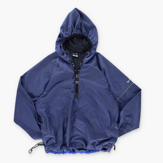 NIKE Embroidered Swoosh Spell Out Logo Navy Hooded Jacket (L)