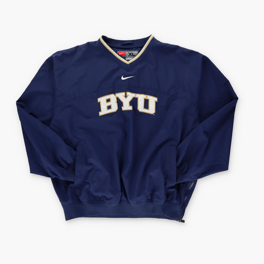 NIKE BYU Embroidered Centre Swoosh Logo Navy Varsity Windbreaker Sweatshirt (XL)