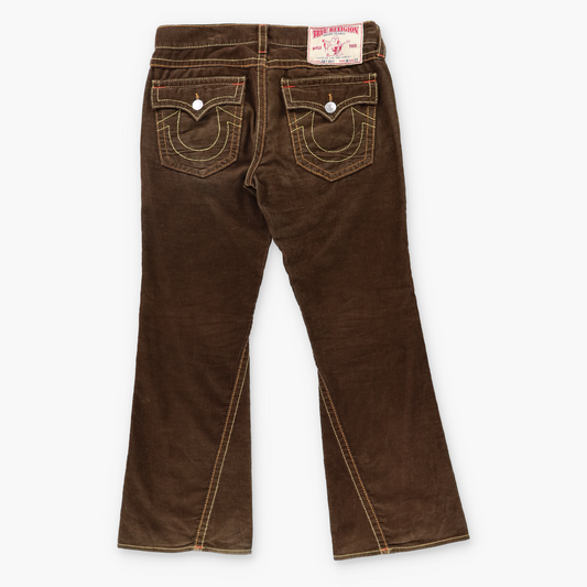 TRUE RELIGION Brown Corduroy 'Joey Big T' USA Made Flare Jeans (36 x 33)