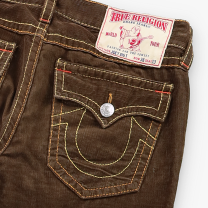 TRUE RELIGION Brown Corduroy 'Joey Big T' USA Made Flare Jeans (36 x 33)