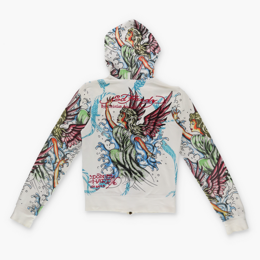 ED HARDY Christian Audigier Y2K Embellished Colourful Goddess Zip-Up Sweatshirt (S)