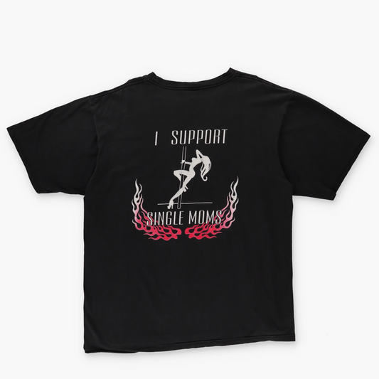 Skull Graphic 'I Support Single Moms' Exotic Dancer Flame Vintage T-Shirt (L)
