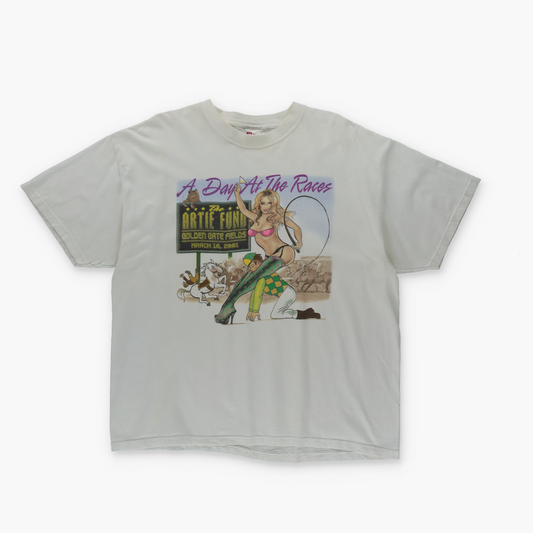 2001 Golden Gate Fields 'A Day at the Races' Gag Woman Jockey Graphic T-Shirt (L)