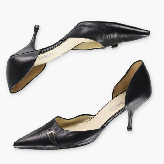 Vintage PRADA Italy Made Buckle Pointed Toe Black Heels (39) *Aubs Vintage Sole Melbourne