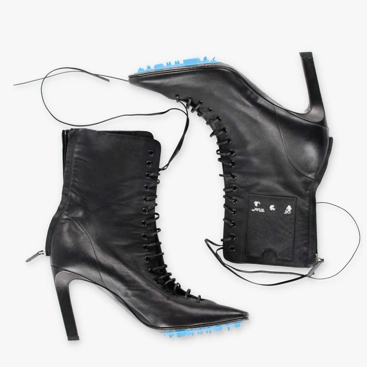 Vintage OFF-WHITE Leather Lace-Up Card Holder Black Heeled Boots (38) *Aubs Vintage Sole Melbourne