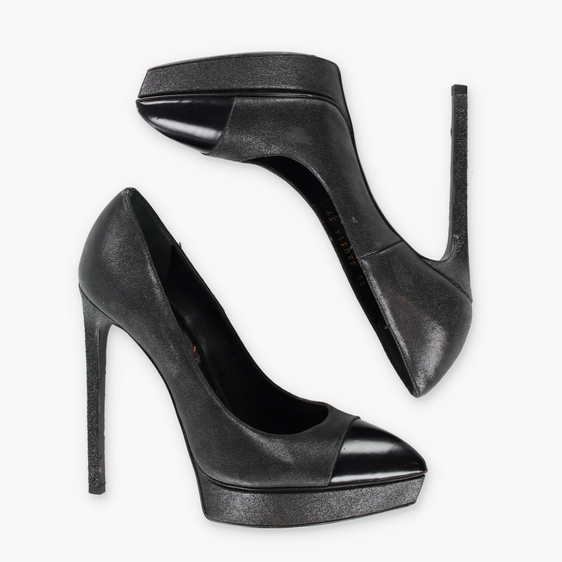 Vintage SAINT LAURENT Black & Silver Cap Toe Platform Pump Heels (37) *Aubs Vintage Sole Melbourne