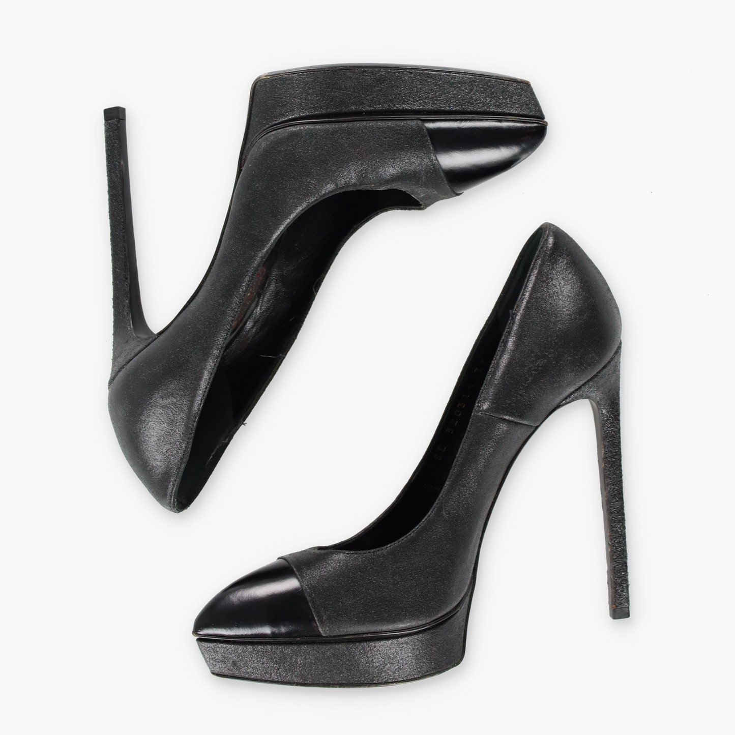 Vintage SAINT LAURENT Black & Silver Cap Toe Platform Pump Heels (37) *Aubs Vintage Sole Melbourne
