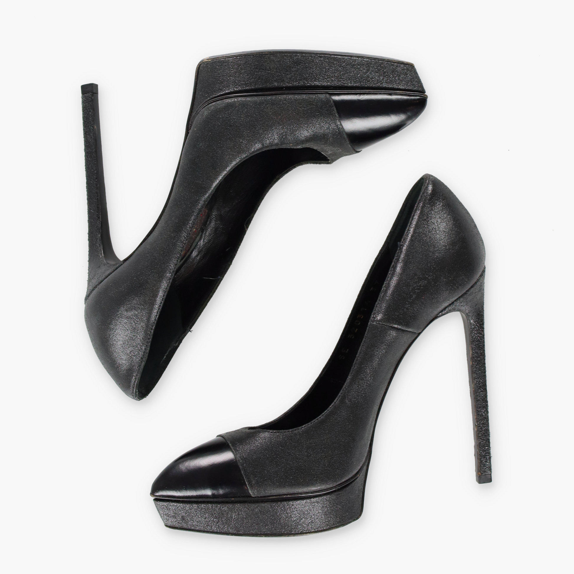 Vintage SAINT LAURENT Black & Silver Cap Toe Platform Pump Heels (37) *Aubs Vintage Sole Melbourne