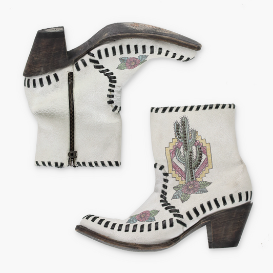 Vintage DOUBLE D RANCH By Gringo Stud & Floral White Western Boots (10B) *Aubs Vintage Sole Melbourne
