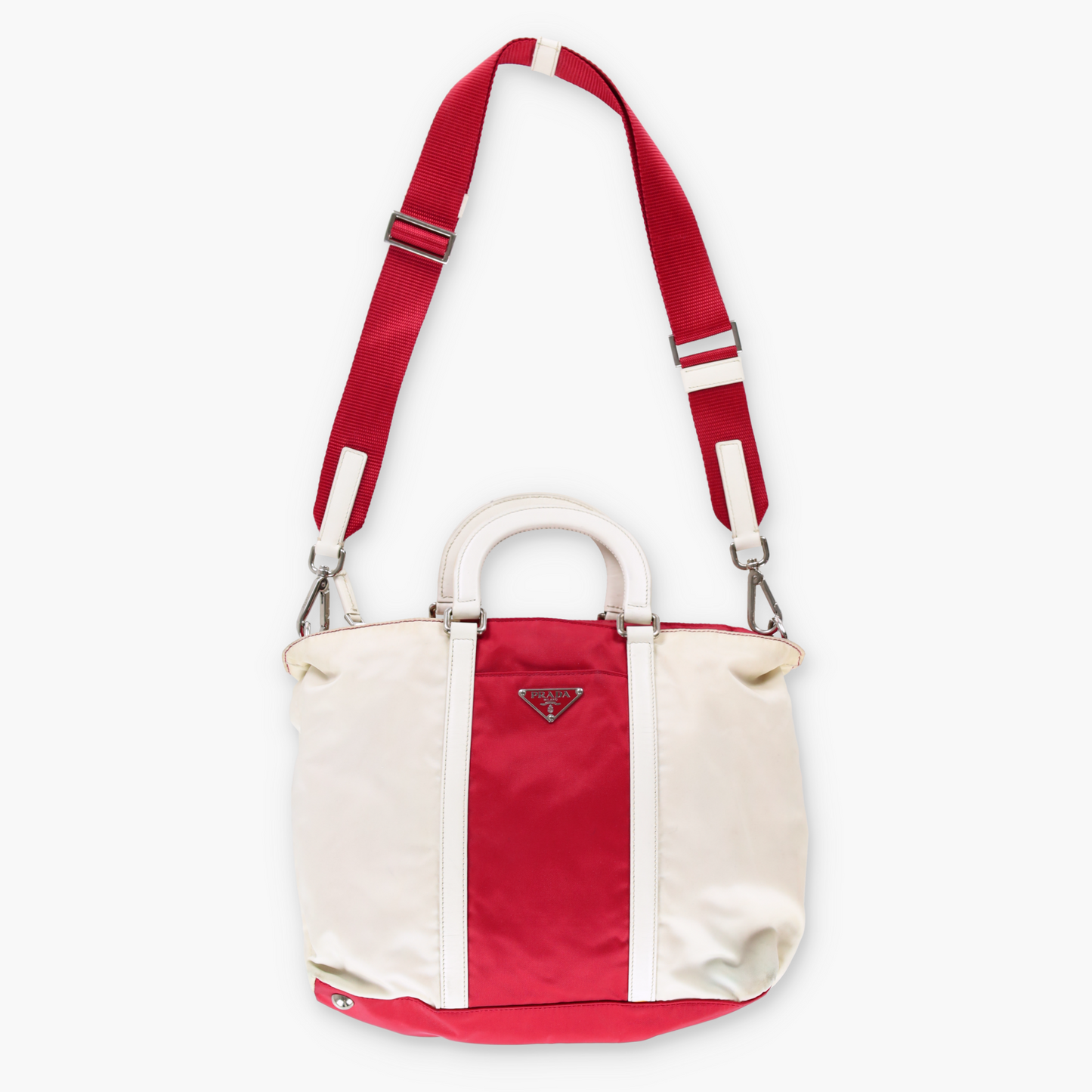PRADA Italian Made Red & White Two-Way Nylon Bag Vintage Sole Melbourne